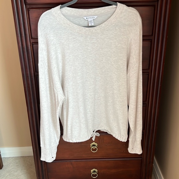 Athleta Heathered Oatmeal Long Sleeve Knit Tee With Drawstring Waist NWOT - Picture 2 of 8